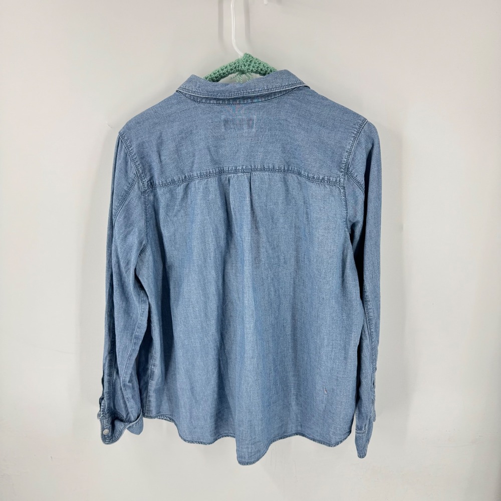 Liz Claiborne Simply Liz Button Down Denim Blue L Organic Cotton Chambray Top - Picture 2 of 7
